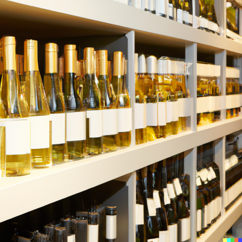DALL·E 2023-03-26 15.54.50 - high resolution image interior of a wine store selling bottles of white wines