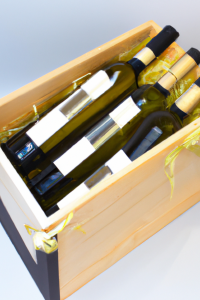DALL·E 2023-05-13 11.18.01 - An image of a wooden gift box filled with 3 wine bottles with white wine